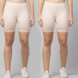 arsheen adore Pack of 2 Self Design Women Beige Basic Shorts-picture-22