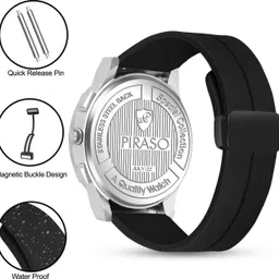 Piraso Black Date Dial & Black Silicone Magnetic Lock Strap Analog Watch For Men Analog Watch - For Men HUB 2022 SILVER BLACK MAGNETIC STRAP image 4
