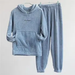 winkelstreet Women Night Suit Set Grey Solid image 1