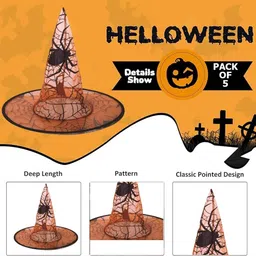 PopTheParty Spider Web Witch Hats – Orange Mesh Halloween Costume Accessory Elders Halloween Costume-image-10