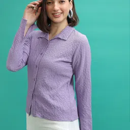 tokyo talkies Women Regular Fit Self Design Spread Collar Casual Shirt image 4