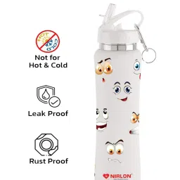 nirlon White 750ml Flip Bot Stainless Steel Rubber Finish Water Bottle with Straw Lid image 3