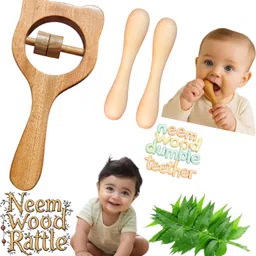 shreeja shilpcraft Handcrafted with Natural Neem Wood Rattles for 3 to 18 months baby Rattle-picture-44