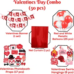 zyozique Red, Pink Valentine’s Day Decoration Combo Banner,Photo Booth Props,Balloons (Pack Of 50) image 2