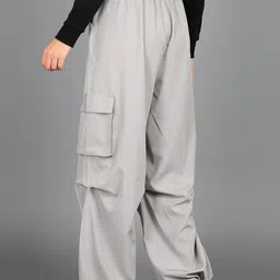 1stlov Pack of 2 Women Loose Fit Black, Grey Polyester Trousers image 2