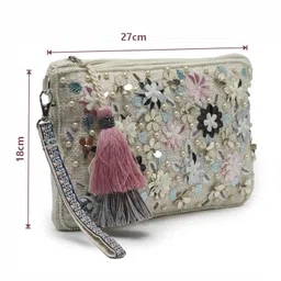 anekaant White, Multicolor Women Sling Bag Boho Natural & Multi Floral Embellished Polycotton Sling Bag image 2