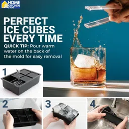 frabble8 Silicone Square Ice Cube Tray with Big Ice Cube Moulds -Ice Cube for Fridge Black Silicone Ice Cube Tray image 4