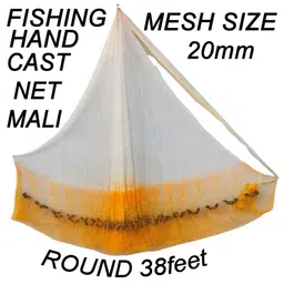 PURKAIT Fishnet CAST Hand NET 20mm MESH,Weight 3.5kg,10ft Height,38ft Round Fishing Net White, Yellow image 2