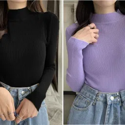 nt clothing Pack of 2 Casual Regular Sleeves Solid Women Multicolor Top-picture-30
