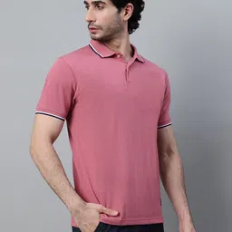cantabil Men Solid Polo Neck Polycotton Pink T-Shirt image 3