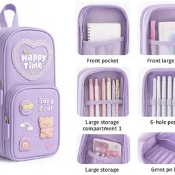 k3nterprises Happy Time Cartoon Bear Zipper Pencil Case bear Art Polyester Pencil Box-picture-24