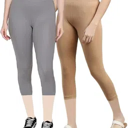3/4th Capri leggings Women Beige, Grey Capri-image-6