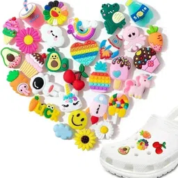 YUJASV 30Pcs Cartoon Clog Slipper Charms, Random Different Cute Shoe Decoration Charms Rubber Shoe Charm image 1