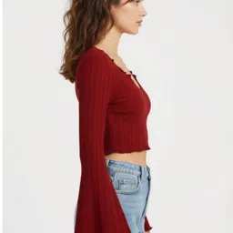 shiva Casual Flared Sleeves Solid Women Maroon Top image 4