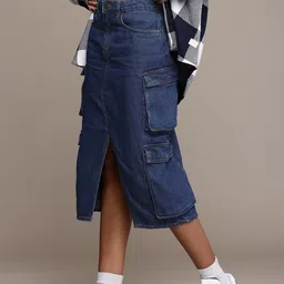 roadster Women Solid Straight Blue Skirt image 1