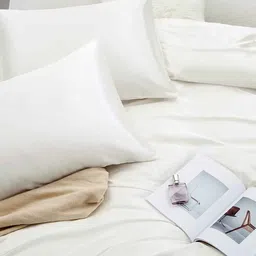 coolbeds Ivory Solid 400 TC Satin King Fitted Bedsheet with 2 Satin Pillow covers image 4