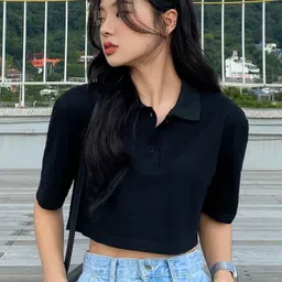 rutva enterprise Casual Regular Sleeves Self Design Women Black Top-picture-26