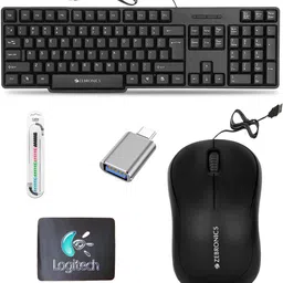ZEBRONICS Wired Keyboard, Mouse, MousePad, C-OTG, Cable Protector (Set of 5) Combo Set-picture-20