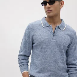 roadster Men Solid Collared Neck Blue Sweater-picture-38