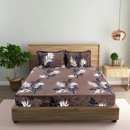 crafteal Velvet King Fitted (Elastic) 300 TC Printed Bedsheet image 2