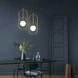 stello Modern Arc Pendant Light Gold Frame with Frosted Glass Globe image 1