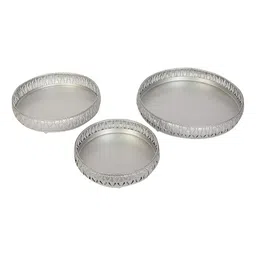amaya decors Round Etching Silver Tray Set of 3 image 5