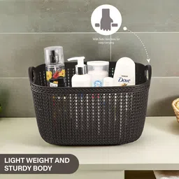 heart home Plastic Q-5 Multiuses Designer Unbreakable Plastic Storage Basket/Organizer/Bin (Brown) Storage Basket image 5