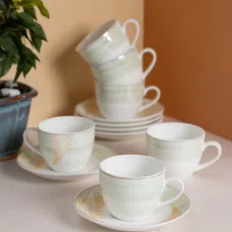 clay craft Green Fine Ceramic Cream Royal Cup & Saucer Set Of 12 - 170 ml image 1