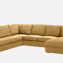 casacraft from pepperfry Talisa Fabric LHS Sectional Sofa (3+ Lounger) In Yellow Colour image 4