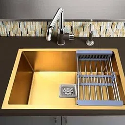 flipkart smartbuy 24" X 18" X 10" Handmade Kitchen Sink Single Bowl Premium Quality Golden MG_04 Vessel Sink-picture-48