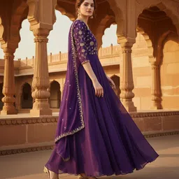 rangmohini Embroidered Chiffon Stitched Flared/A-line Gown image 3