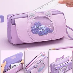 zelix Fabric and Leather made Multi-Compartment, Fancy, Spacious, Suitable for Schools and Colleges Boys, Girls Art Canvas Pencil Box image 3