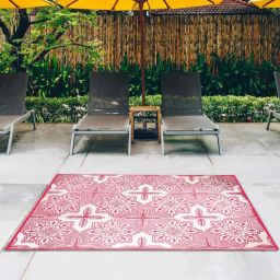 sapana carpet-mats Red Floral Polyproylene 6 ft x 9 ft Machine Made Picnic Mat-picture-17