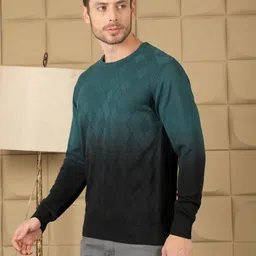 cobb italy Men Self Design Round Neck Green Sweater image 4