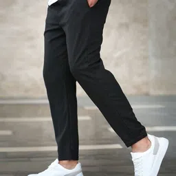 libja Men Solid Black Track Pants image 3