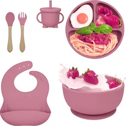 6Pcs Silicone Baby Feeding Set Bpa-Free,Tableware Dinner Set for Kids &Toddlers - BPA Free -Silicone-image-4