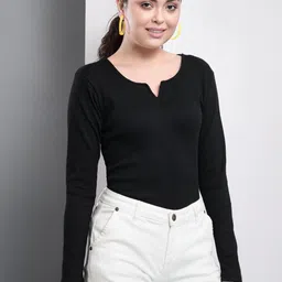 q-rious Casual Regular Sleeves Solid Women Black Top-picture-21