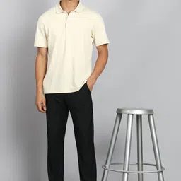allen solly Men Slim Fit Black Cotton Blend Trousers image 2