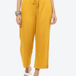 biba Women Regular Fit Yellow Viscose Rayon Trousers-picture-16