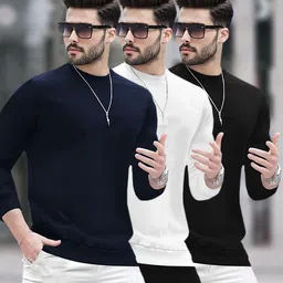 blive Pack of 3 Men Solid Round Neck Cotton Blend Multicolor T-Shirt-picture-43