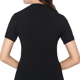 shaun Women Self Design Round Neck Polyester Black T-Shirt-picture-24