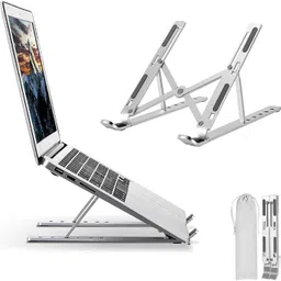 RECTITUDE Aluminium Portable Laptop Stand with Adjustable Height, Ventilated Foldable Aluminium Desk Stand Laptop Stand with Adjustable Height Compatible with Universal Laptops image 1