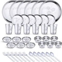 limetro steel Pack of 42 Stainless Steel Laser Printed (Flawer-4) Dinner Set-picture-11