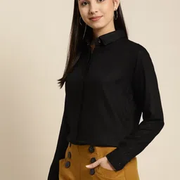 hancock Women Regular Fit Solid Spread Collar Formal Shirt image 5