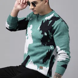 roadster Men Printed Round Neck White Sweater-picture-16