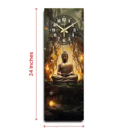 olive tree Multicolour Rectangle 24 Inches Wooden Wall Clock (Buddha) image 3
