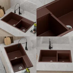 hisre Quartz Double Bowl Kitchen Sink 31x19x10 Inch Noise Reducing – Brown QSB-311910-BRN Top Mount image 4