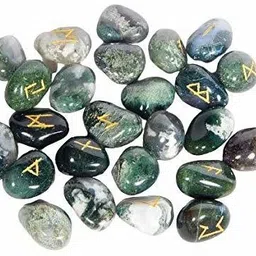 Natural Green Jade Rune Stone 24pcs Regular Asymmetrical Crystal Stone-image-0