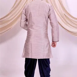 Pooja Ethnic Pooja Ethnic Men's Grey Silk Sherwani with Dhoti PE9106 Solid Sherwani image 3