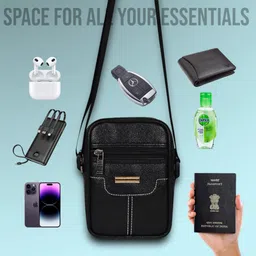 lappee Black Men Sling Bag Stylish Leather Sling bag For Men Travel Side Crossbody Messenger Mobile Bag image 5